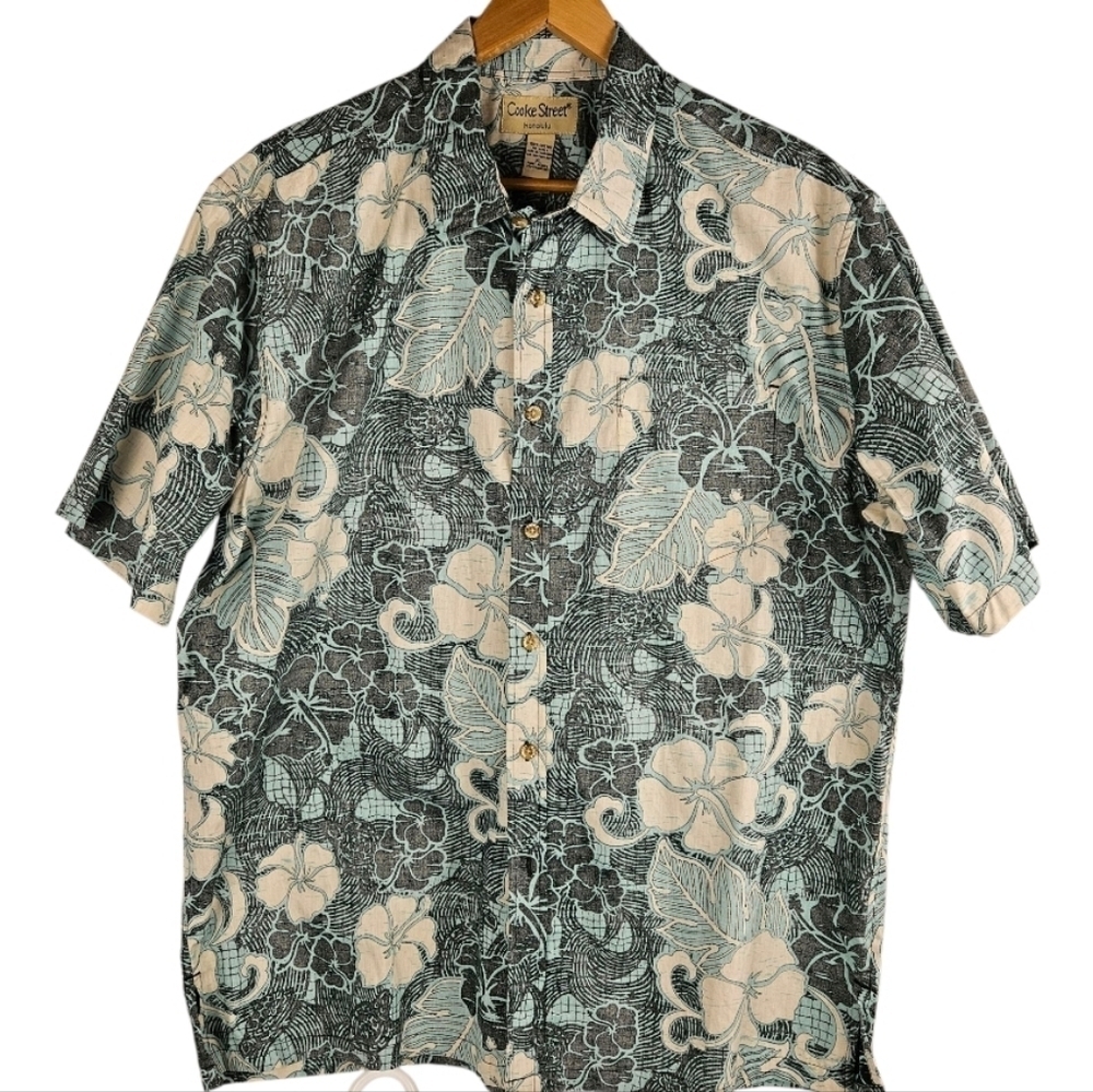 Cooke Street Honolulu Shirt Adult XL Green Hawaiian Button-Down Up Short Sleeve 